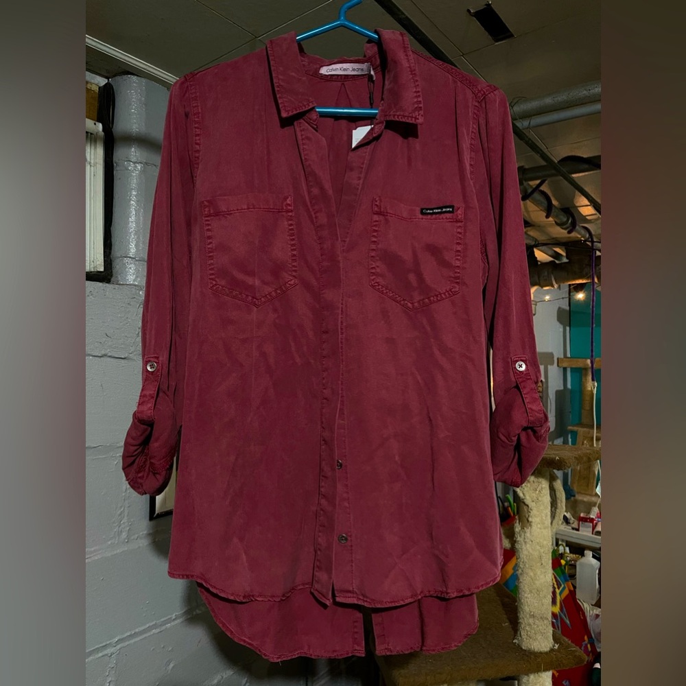 Calvin Klein Jeans small burgundy button down shirt